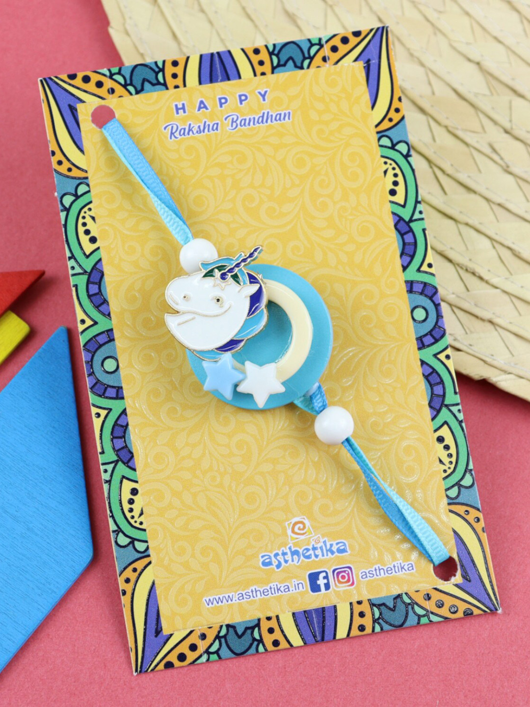 

Asthetika Boys Unicorn Charm Beaded Rakhi, Blue