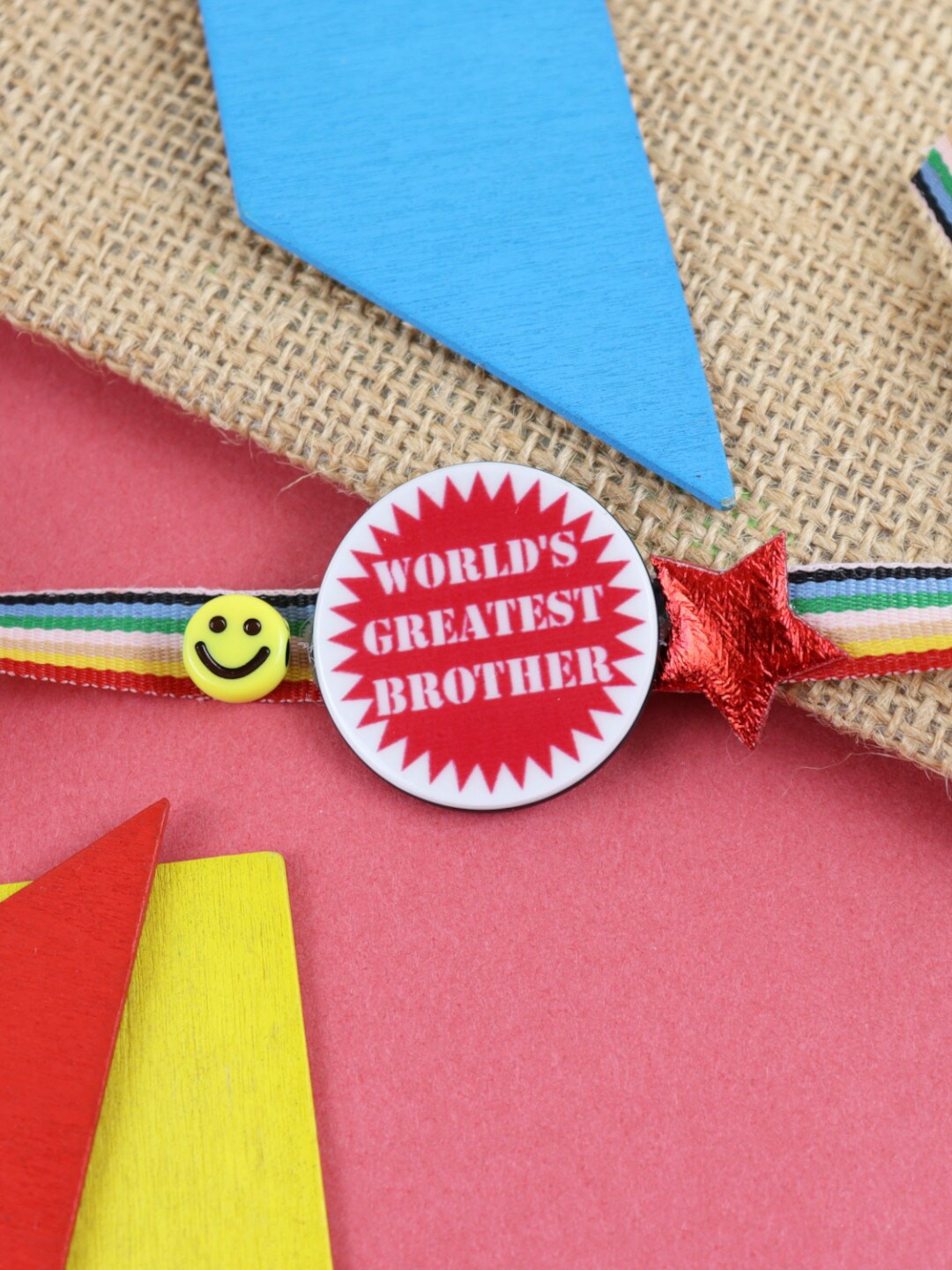 

Asthetika Boys World's Greatest Brother Charm Rakhi, Red