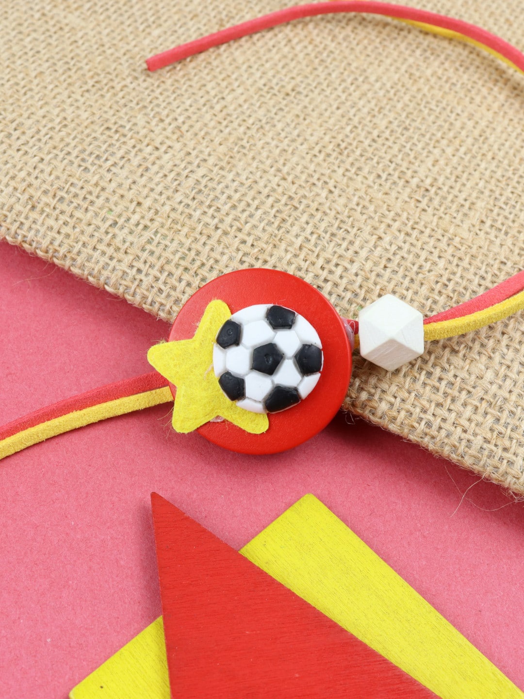 

Asthetika Boys Football Charm Beaded Rakhi, Red