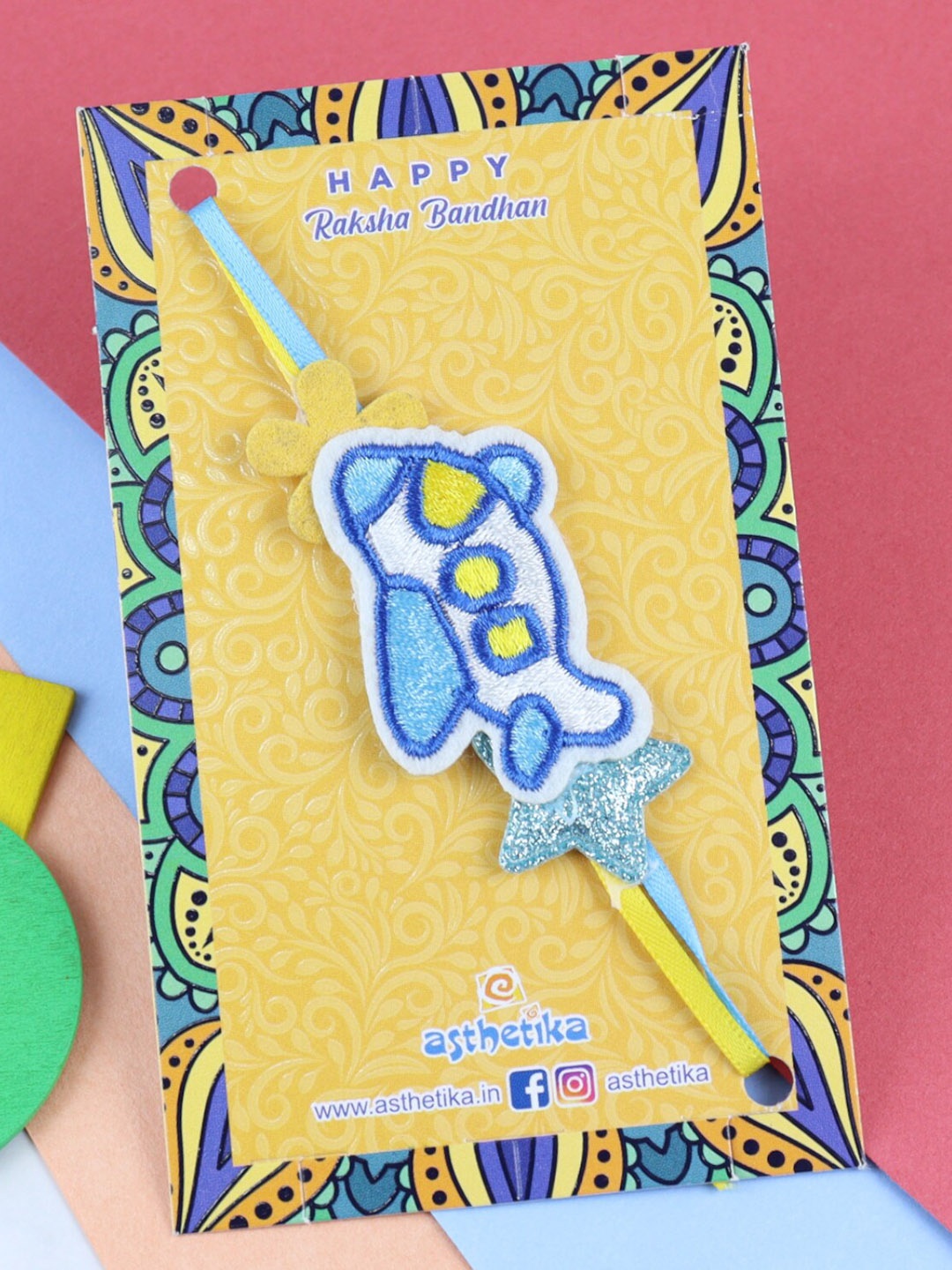 

Asthetika Boys Airplane Charm Beaded Rakhi, Blue