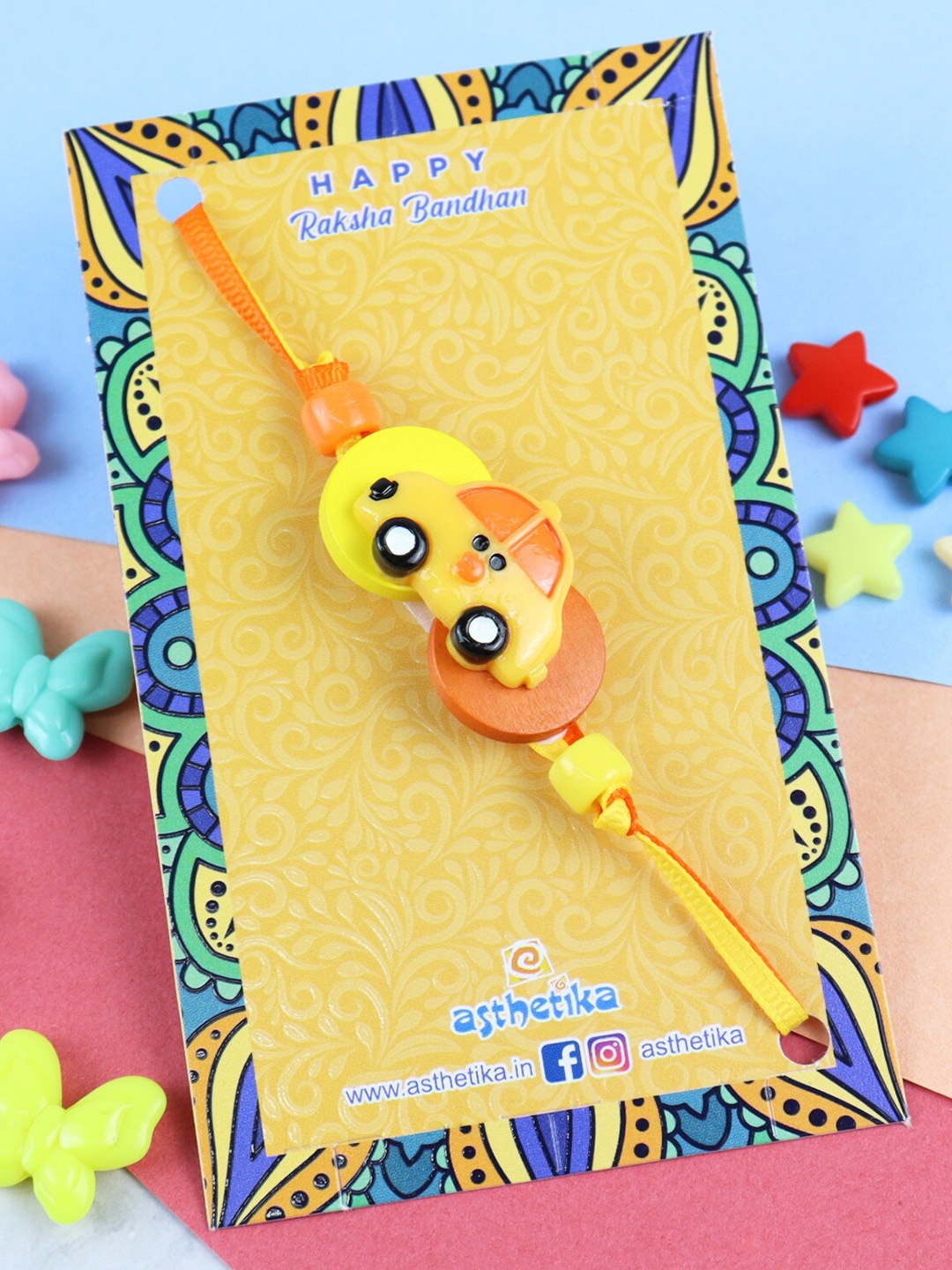 

Asthetika Boys Car Charm Beaded Rakhi, Yellow