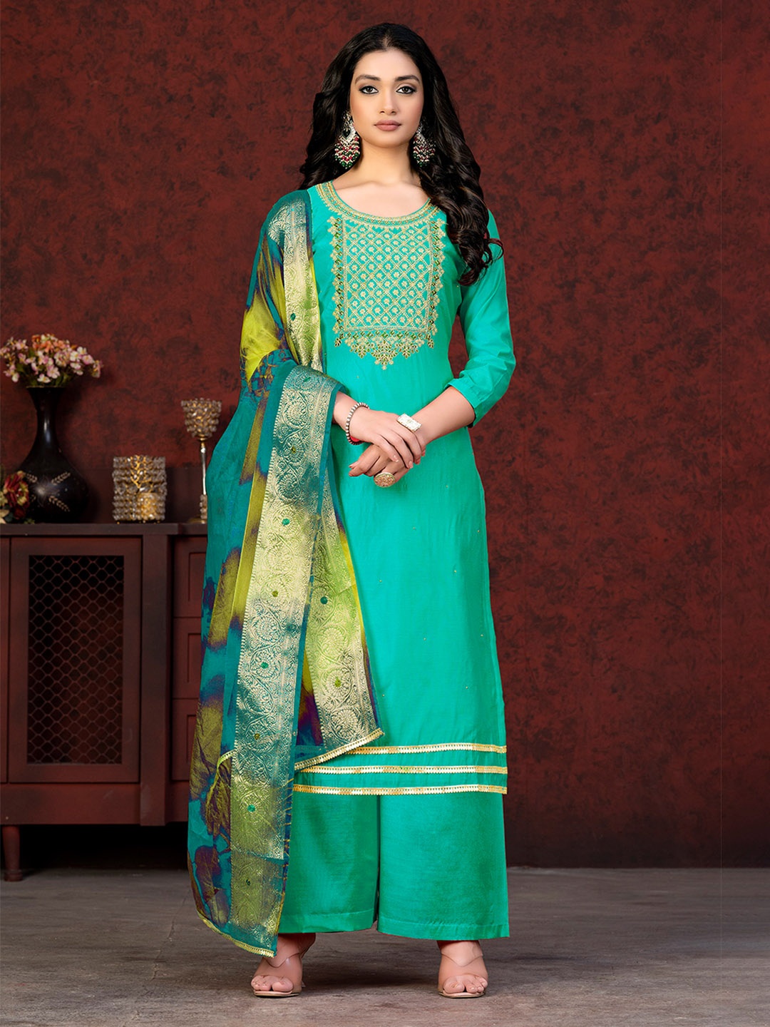 

KALINI Embroidered Unstitched Dress Material, Blue