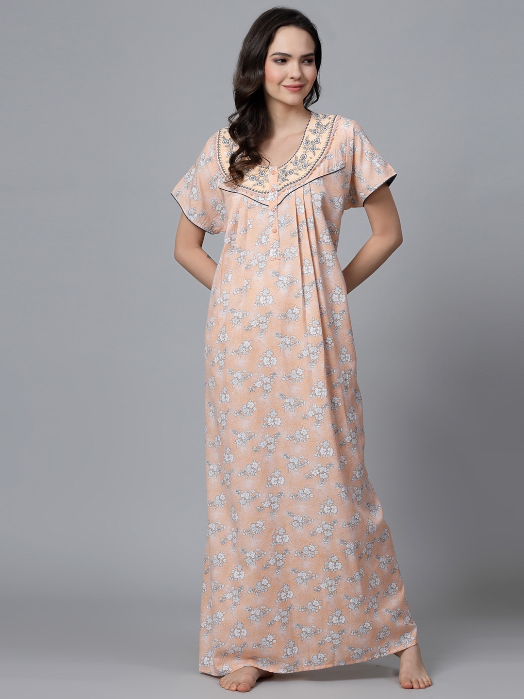 

Sweet Dreams Peach-Coloured Floral Printed Maxi Nightdress