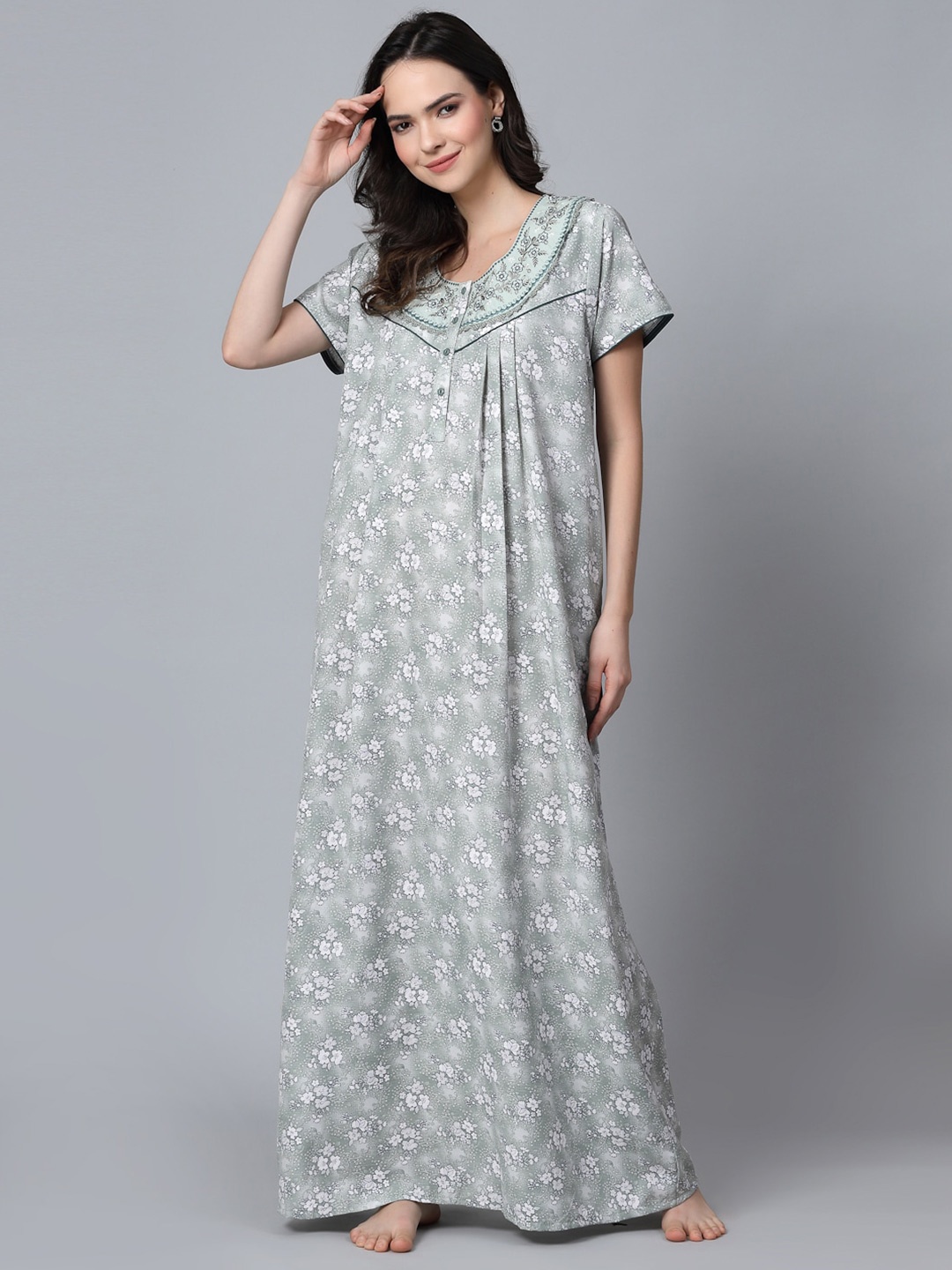 

Sweet Dreams Grey Floral Printed Maxi Nightdress