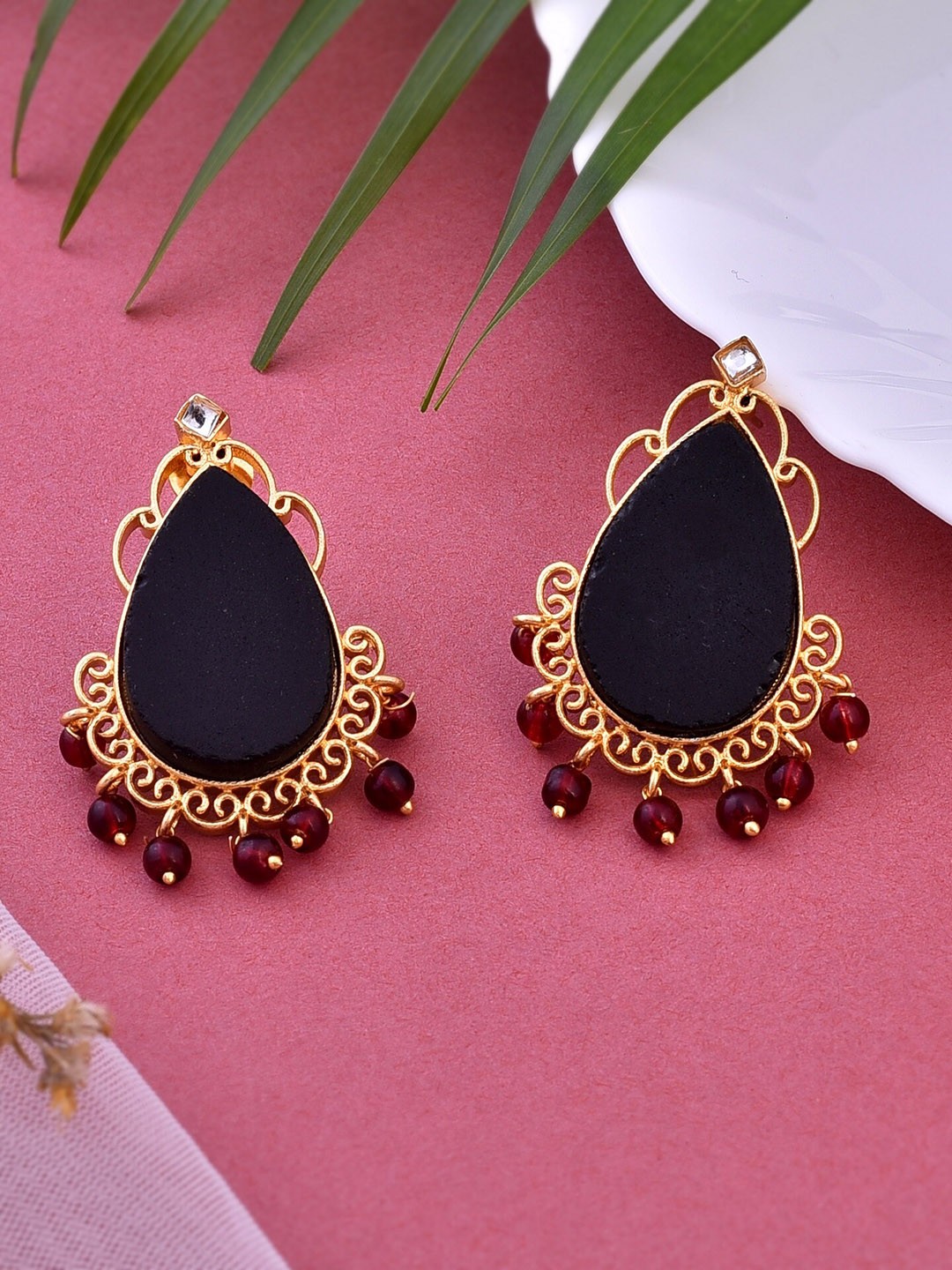 

Silvermerc Designs Gold-Plated Teardrop Shaped Drop Earrings