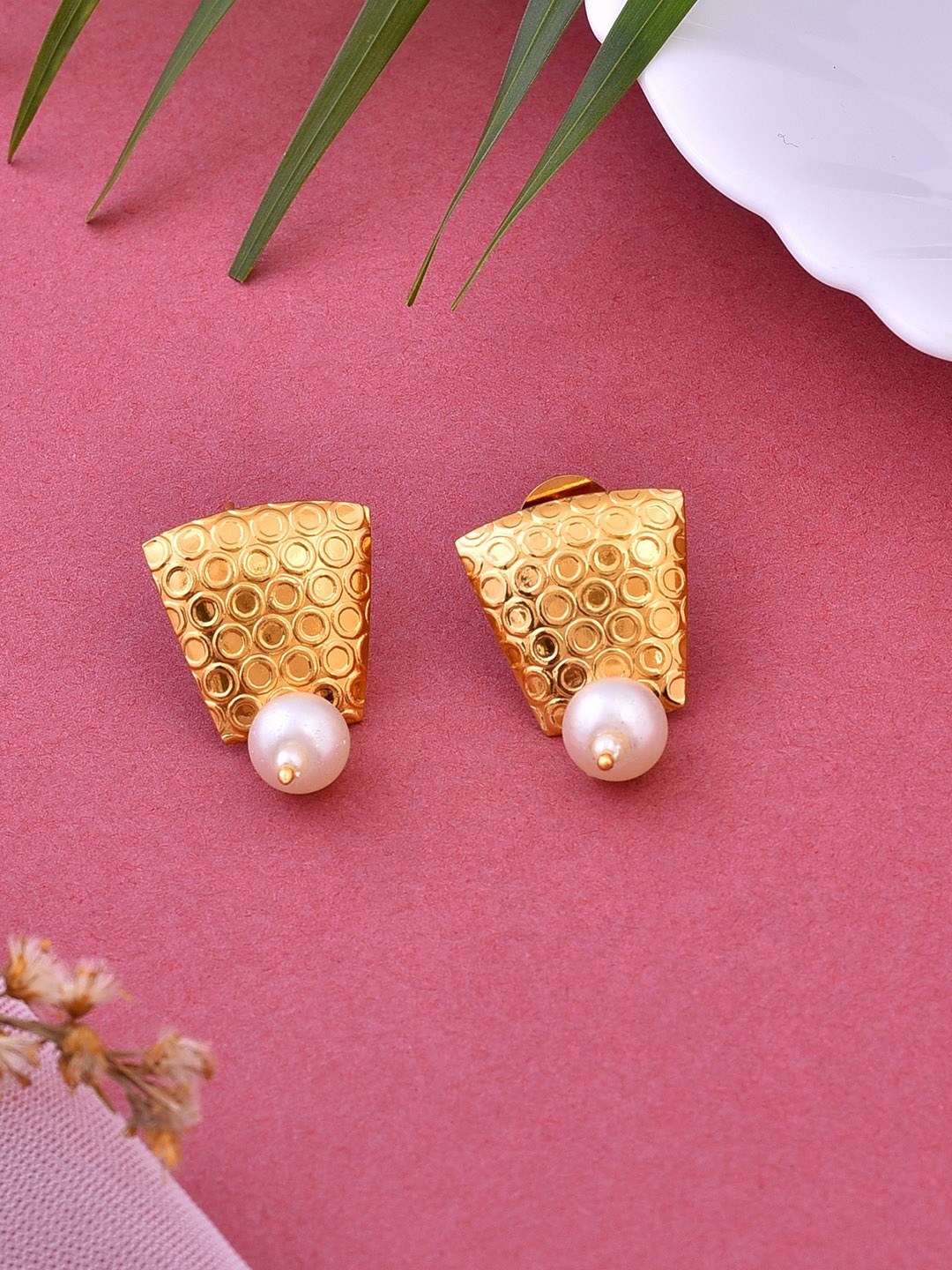 

Silvermerc Designs Gold-Plated Pearl Beaded Contemporary Stud Earrings