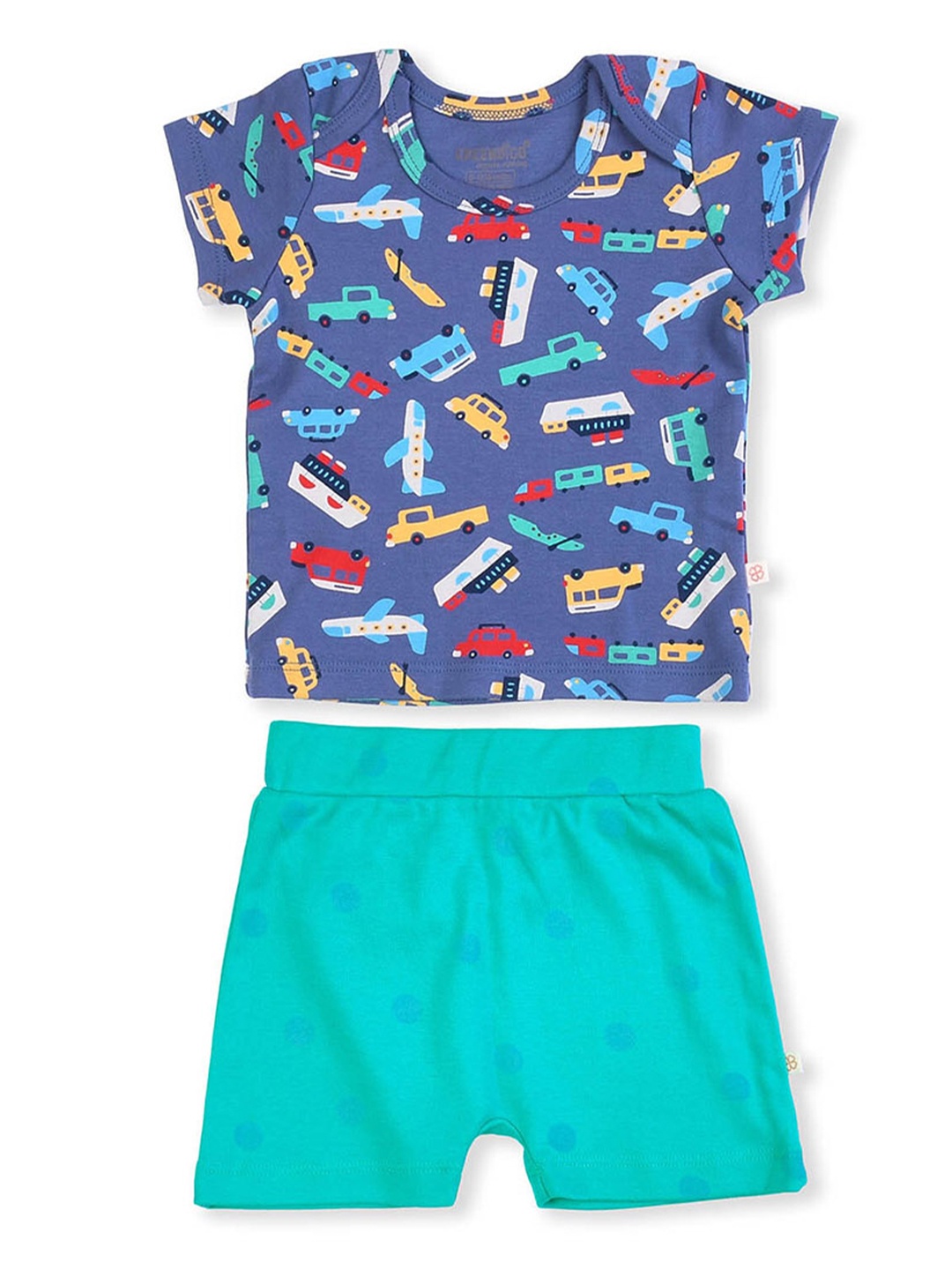 

GREENDIGO Kids Conversational Printed Organic Cotton T-shirt with Shorts, Blue