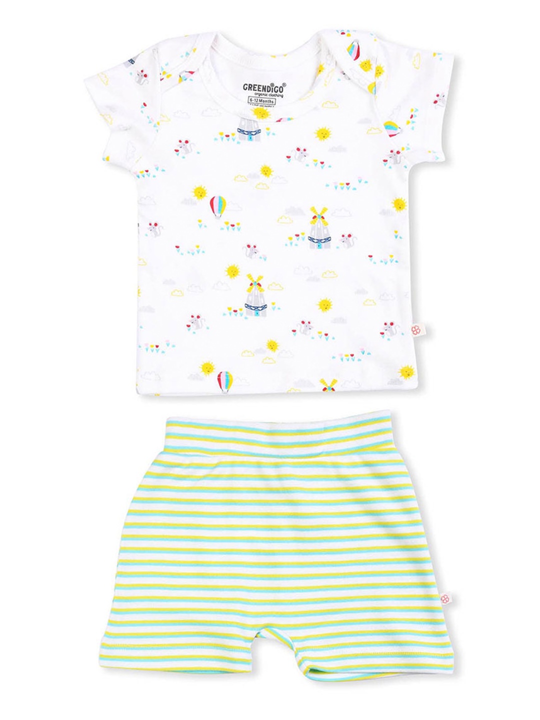 

GREENDIGO Kids Conversational Printed Organic Cotton T-shirt with Shorts, White