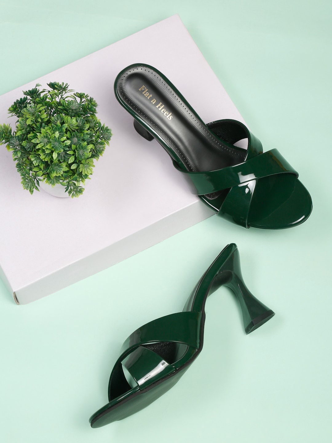

Flat n Heels Cross Strap Block Heels, Green