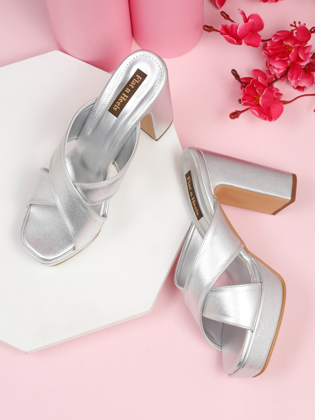 

Flat n Heels Cross Strap Platform Heels, Silver