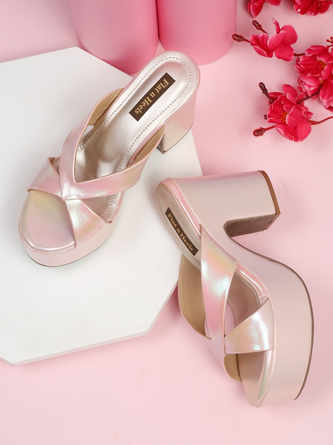 

Flat n Heels Open Toe Platform Heels, Pink