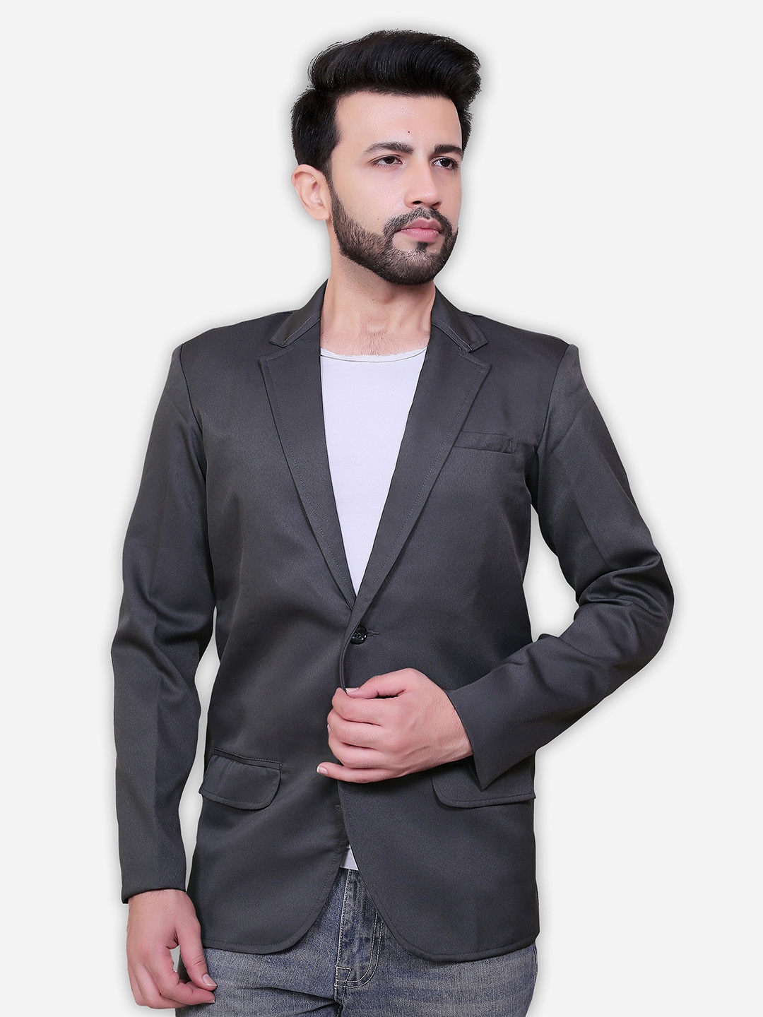 

Avaeta Notched Lapel Single-Breasted Blazer, Grey