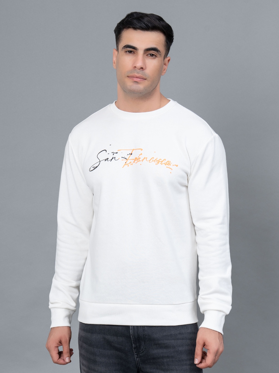 

Red Tape Men Graphic Print Fleece Sweatshirt, Off white