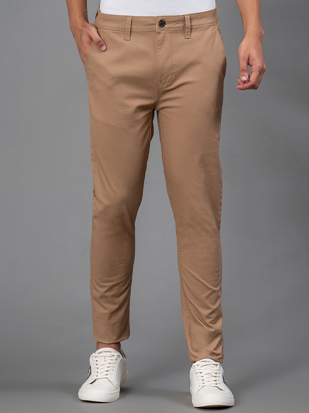 

Red Tape Men Solid Mid Rise Skinny Fit Trousers, Tan