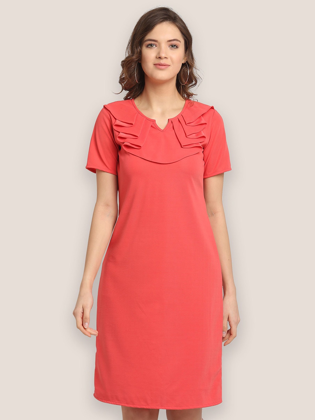 

BAESD Round Neck Ruffled A-Line Dress, Pink