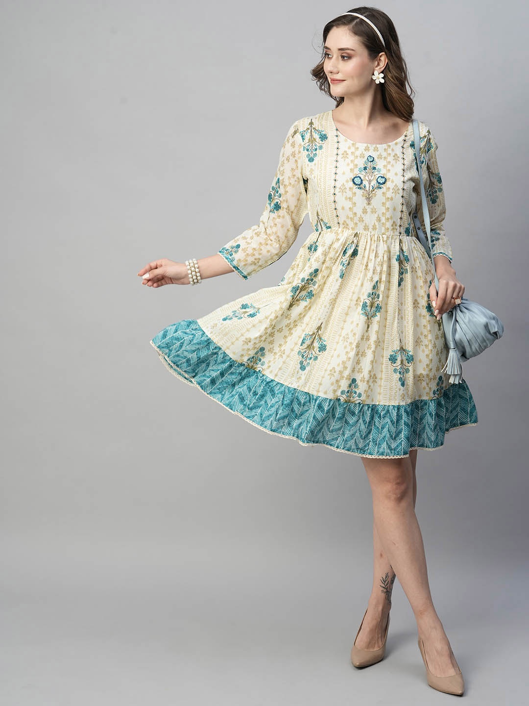 

Kiana Printed Cotton Dress, Cream