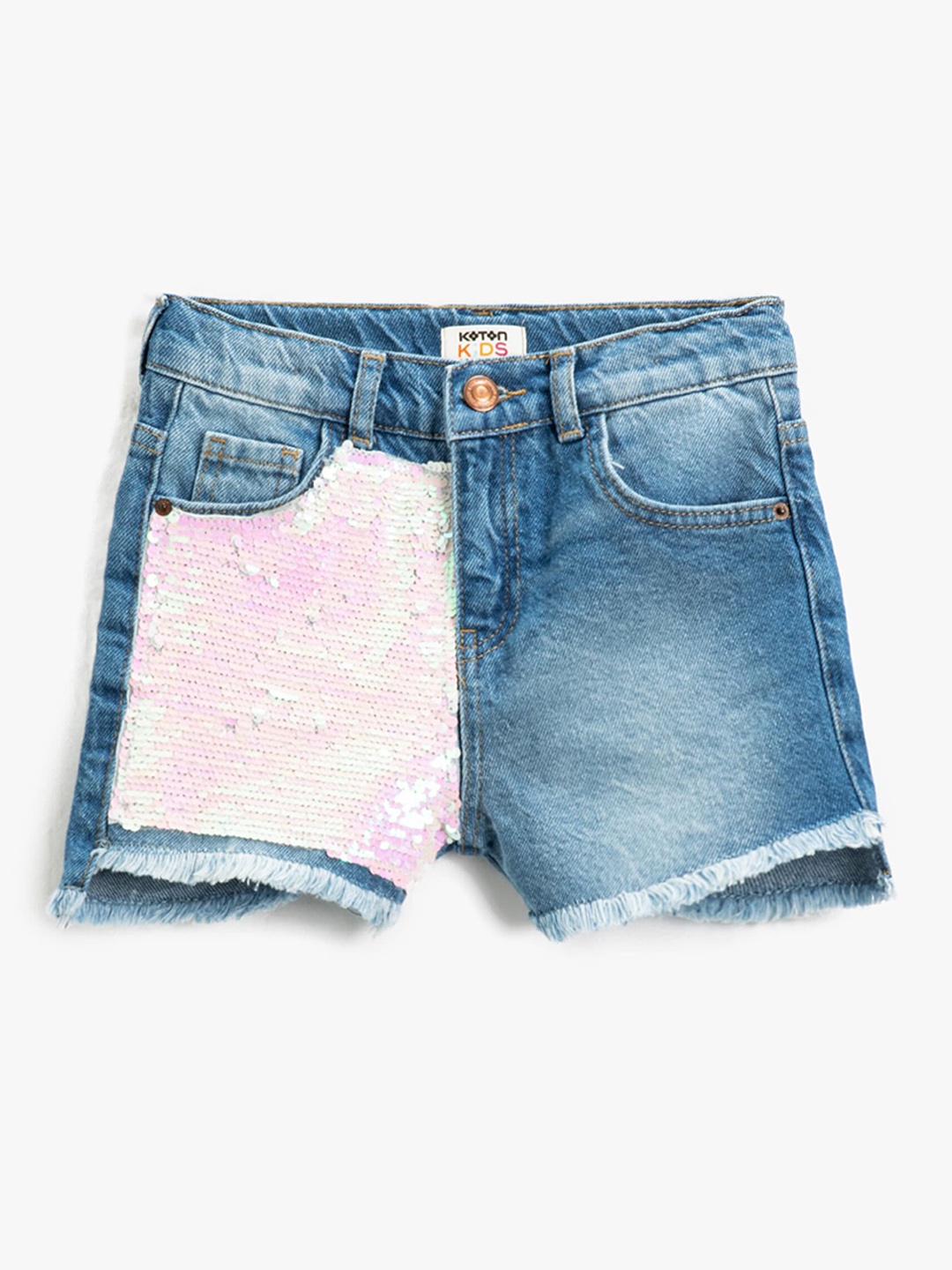 

Koton Girls Mid-Rise Washed Pure Cotton Denim Shorts, Blue