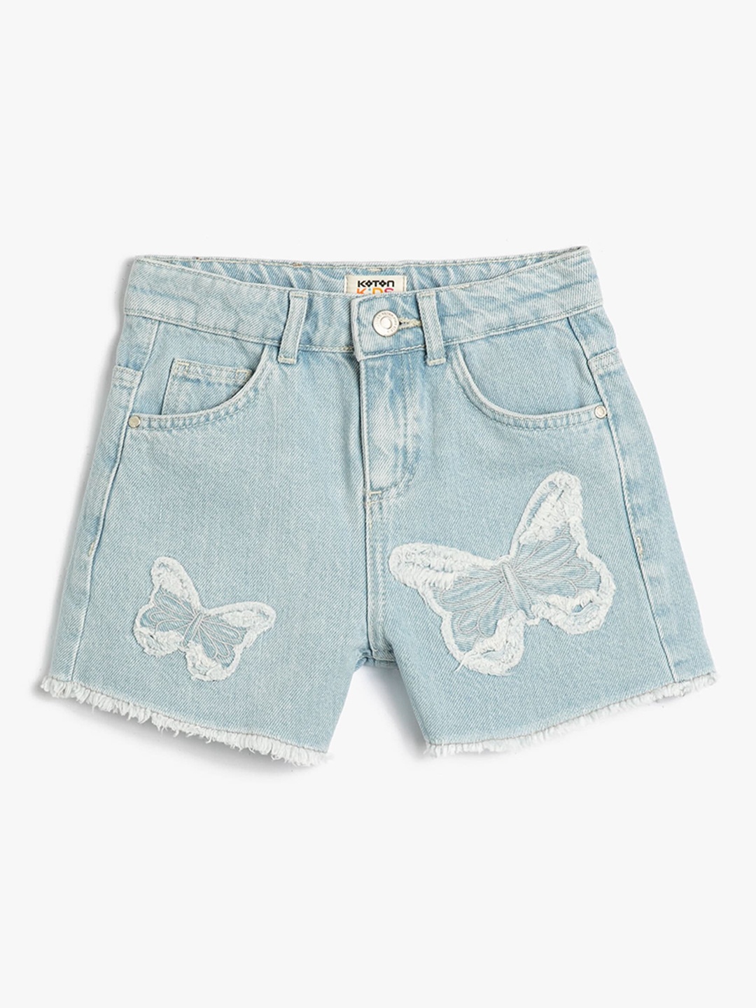 

Koton Girls Mid-Rise Pure Cotton Denim Shorts, Blue