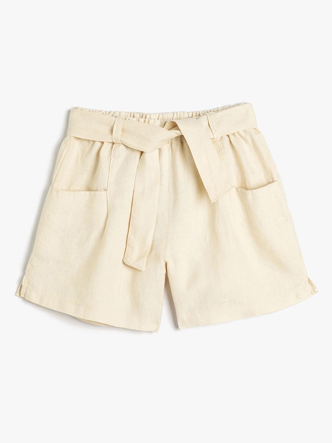 

Koton Girls Mid Rise Pure Linen Shorts, Beige