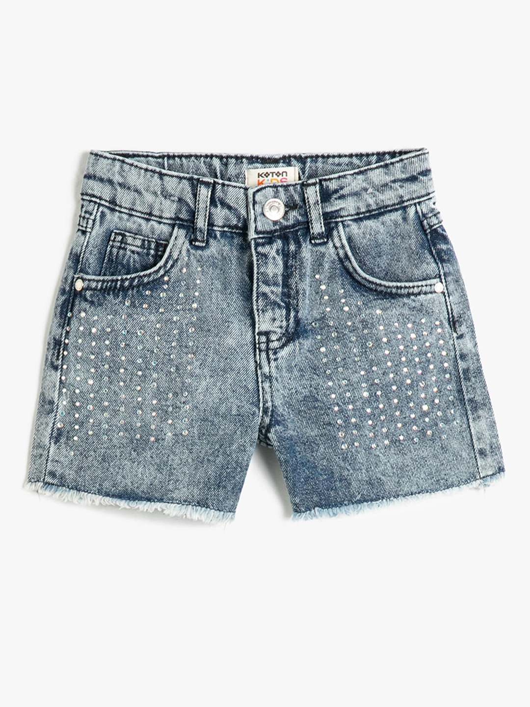 

Koton Mid-Rise Embellished Washed Denim Shorts, Blue