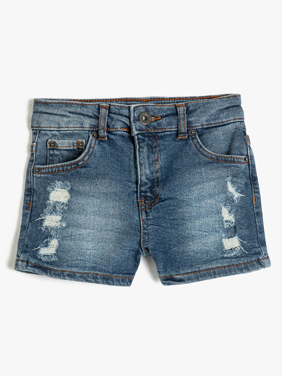 

Koton Girls Mid-Rise Washed Denim Shorts, Blue