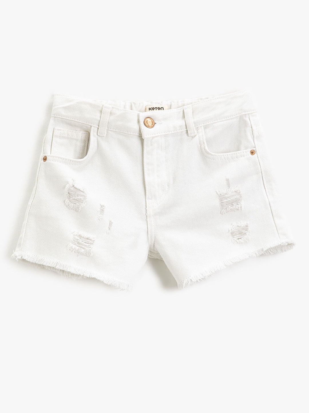 

Koton Girls Distressed Pure Cotton Denim Shorts, White