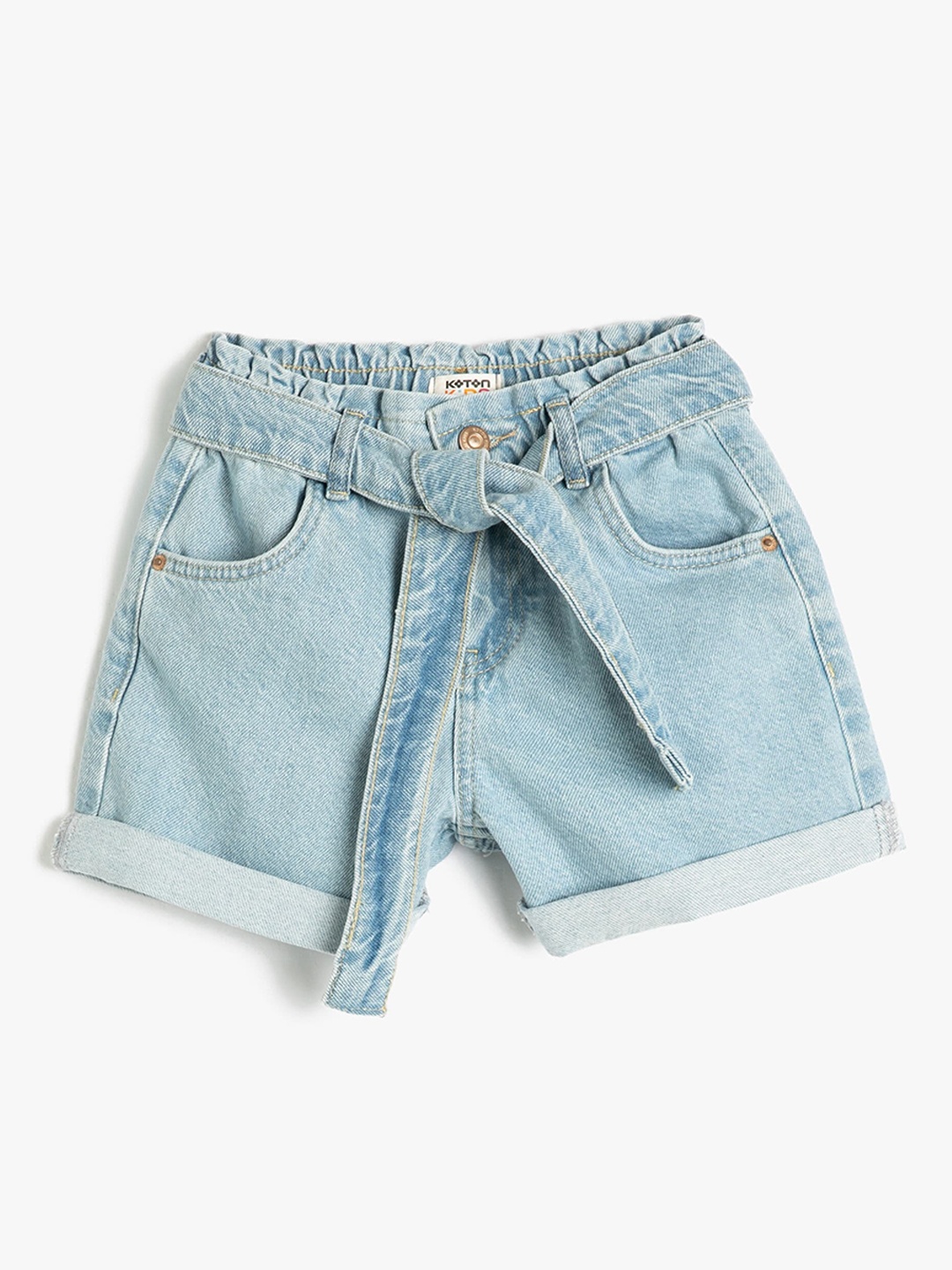 

Koton Girls Washed High-Rise Pure Cotton Denim Shorts, Blue