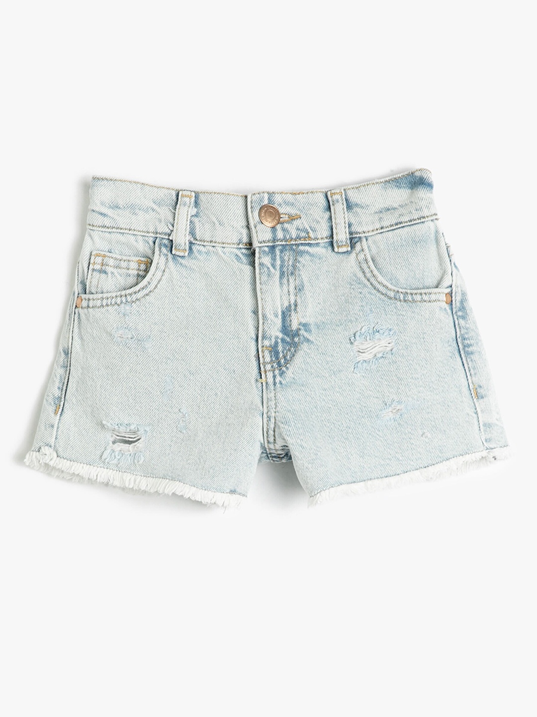 

Koton Girls Washed Distressed Pure Cotton Denim Shorts, Blue