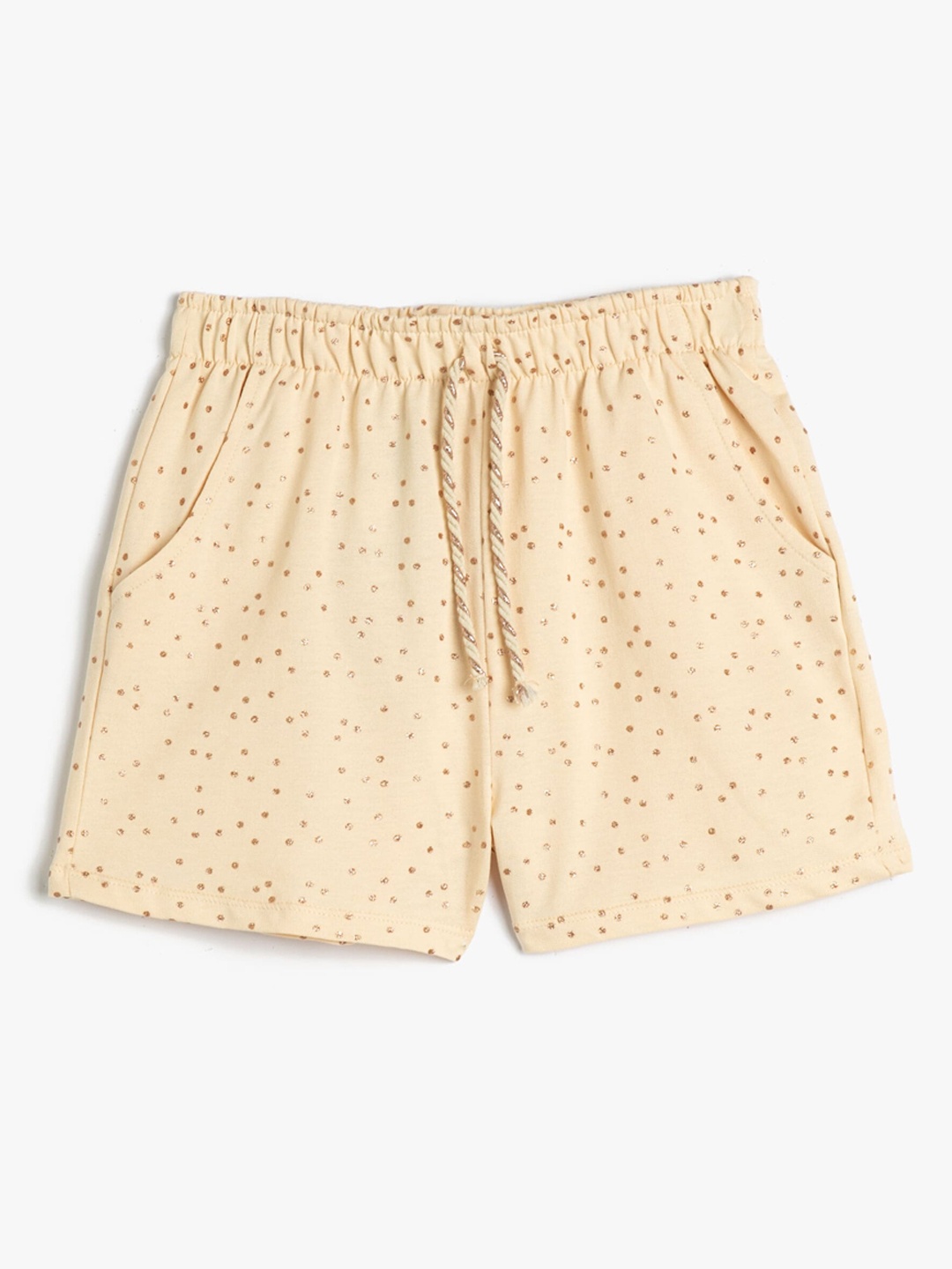 Koton Girls Mid-Rise Floral Printed Pure Cotton Shorts, Beige