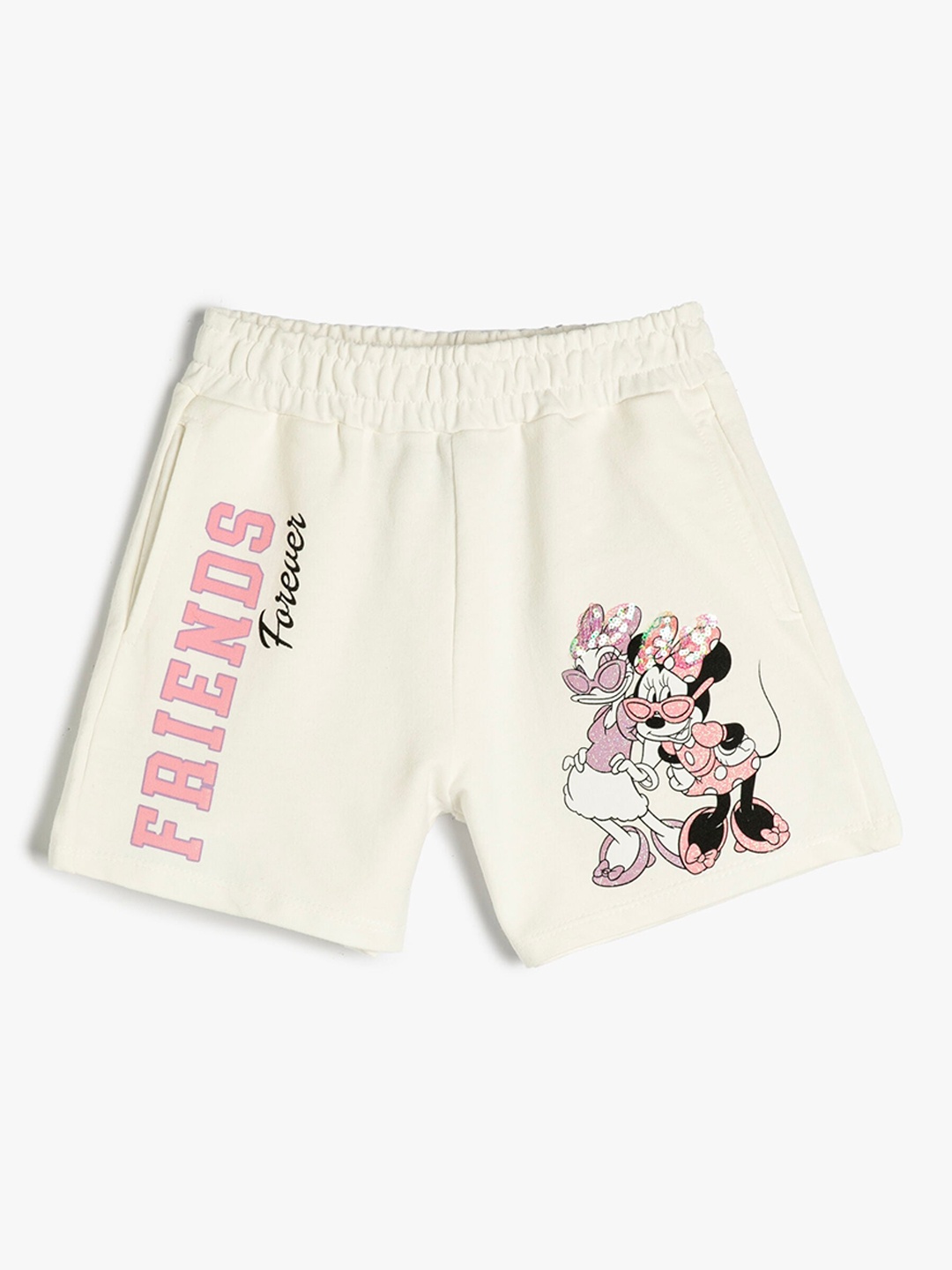 

Koton Girls Mickey And Friends Printed Pure Cotton Shorts, Beige