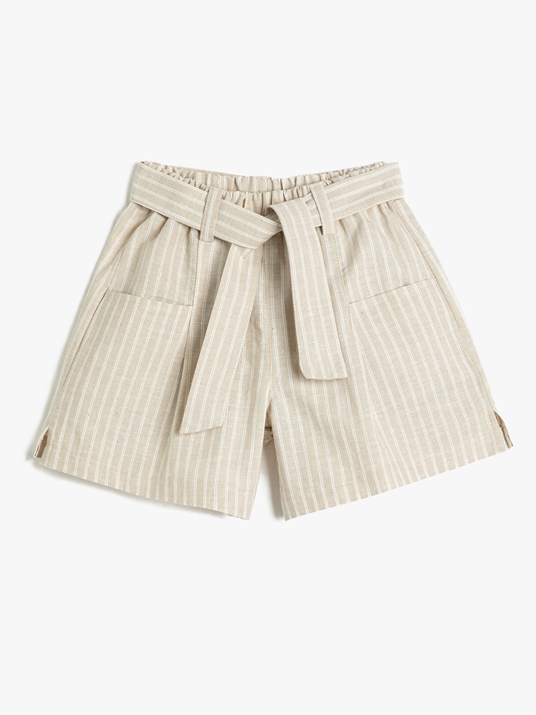 

Koton Girls Striped Mid Rise Cotton Shorts, Beige
