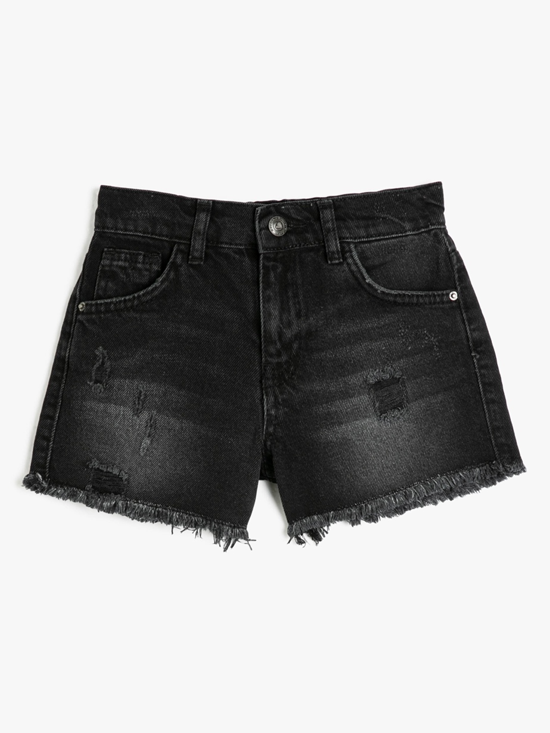 

Koton Girls Mid-Rise Washed Pure Cotton Denim Shorts, Black