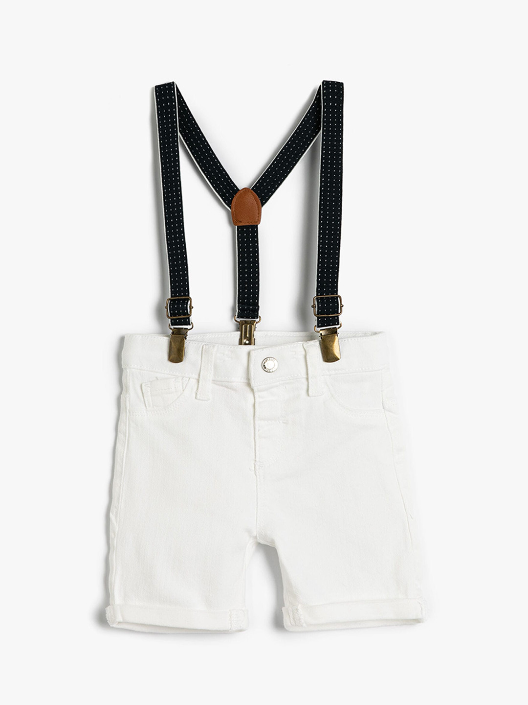 

Koton Infant Boys Mid-Rise Denim Shorts With Suspenders, White