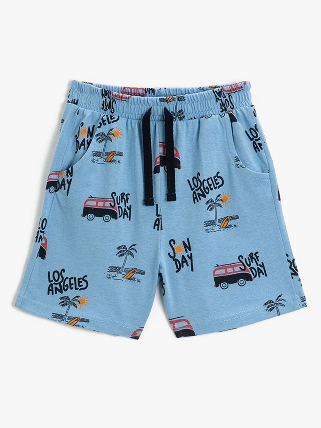

Koton Boys Graphic Printed High-Rise Pure Cotton Shorts, Blue