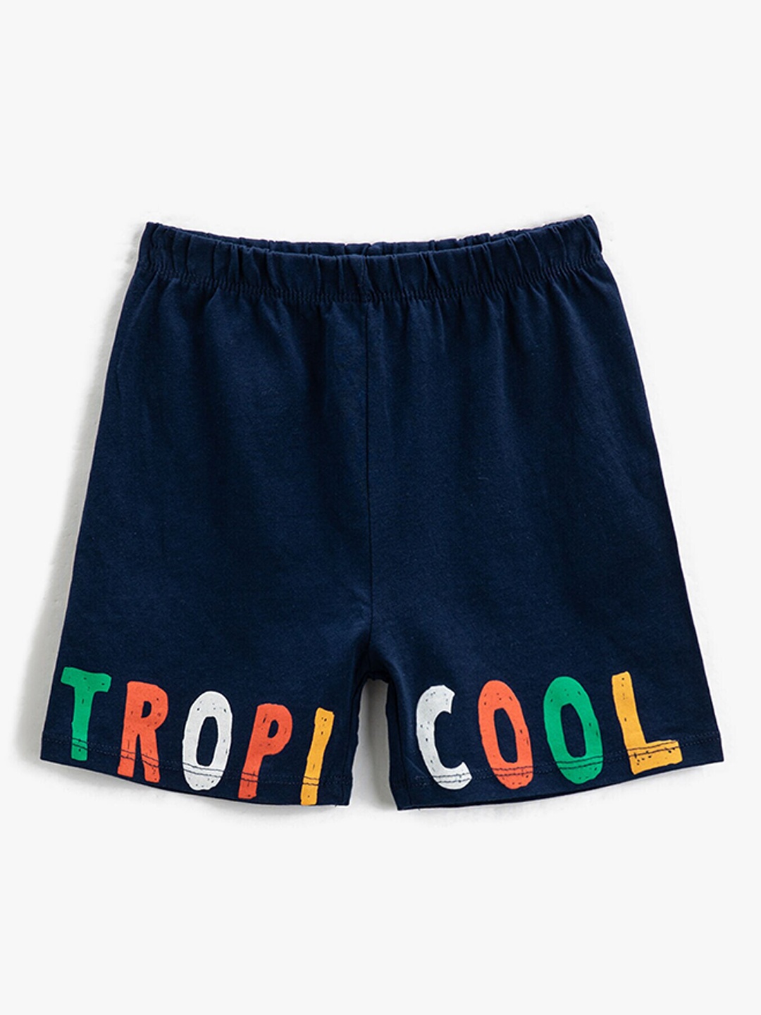 

Koton Boys Typography Printed Mid Rise Pure Cotton Shorts, Navy blue