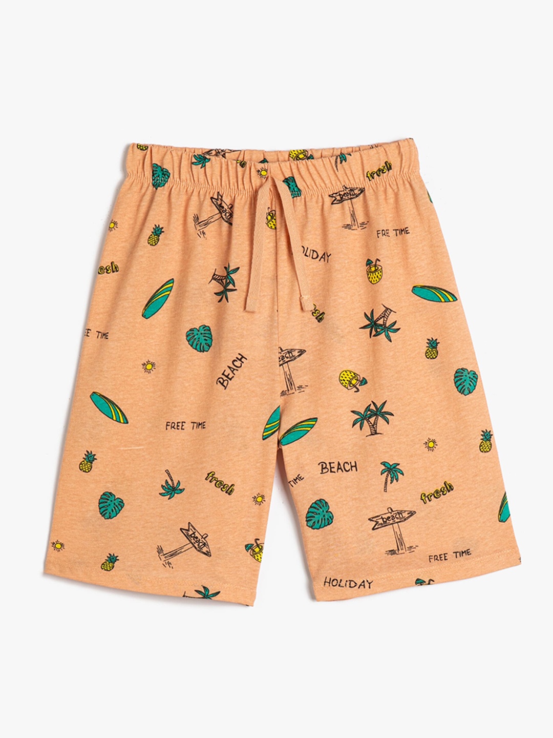 

Koton Boys Conversational Printed Pure Cotton Mid-Rise Shorts, Orange