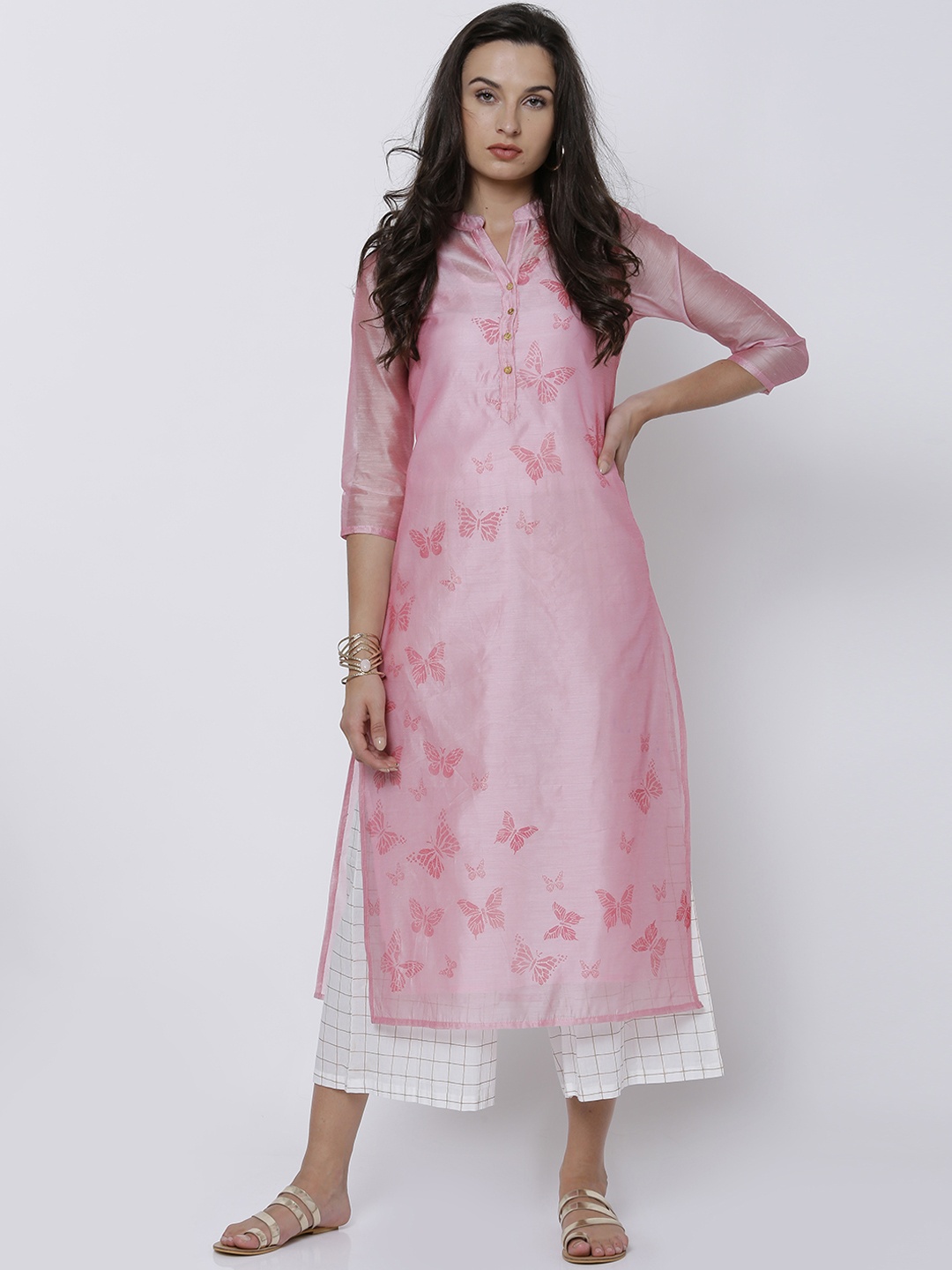 

Vishudh Women Pink Printed Straight Kurta