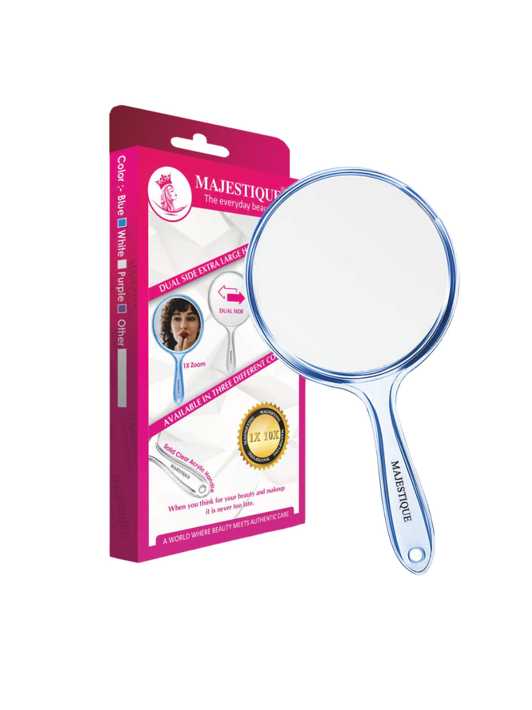 

MAJESTIQUE Dual Side Handheld & Magnifying Compact Mirror - Blue