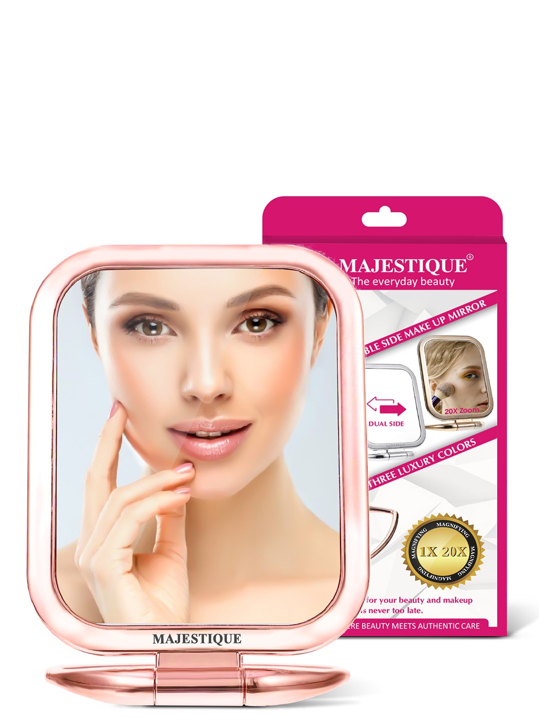

MAJESTIQUE Tabletop Mount Double Side 20X Square Zoom Makeup Mirror - Rose Gold-Toned