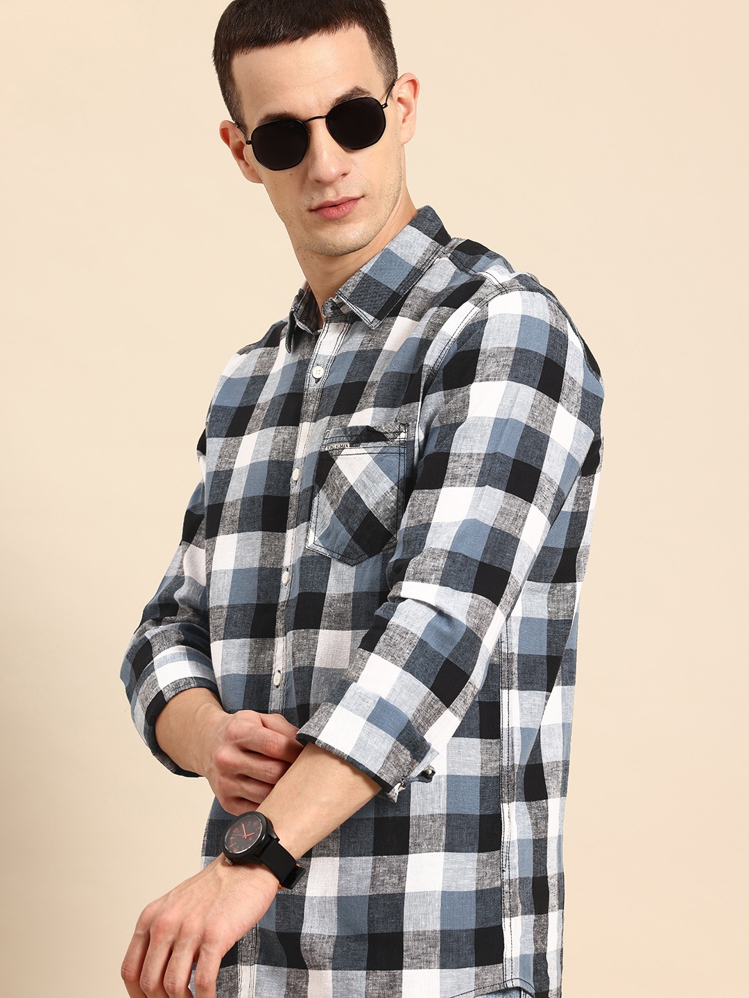 

Being Human Men Slim Fit Checked Casual Shirt, White