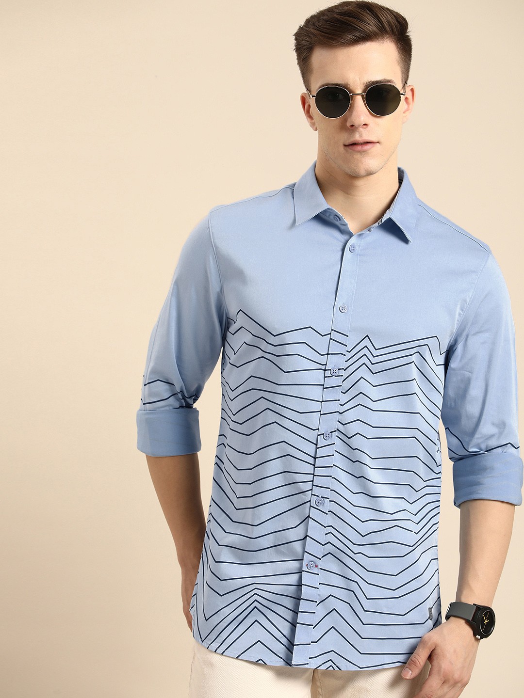 

Being Human Slim Fit Horizontal Striped Casual Shirt, Blue