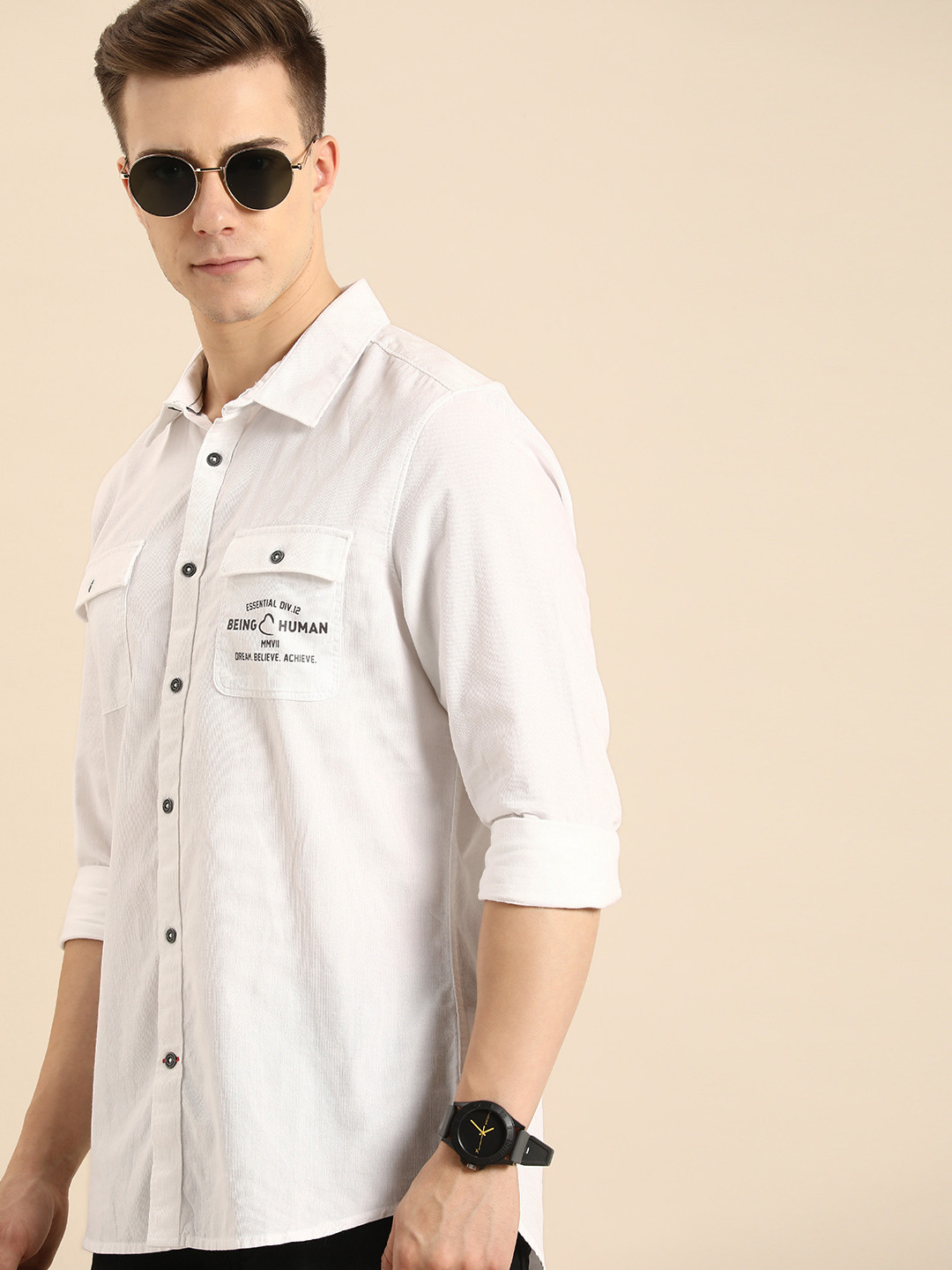 

Being Human Slim Fit Brand Logo Printed Casual Shirt, White