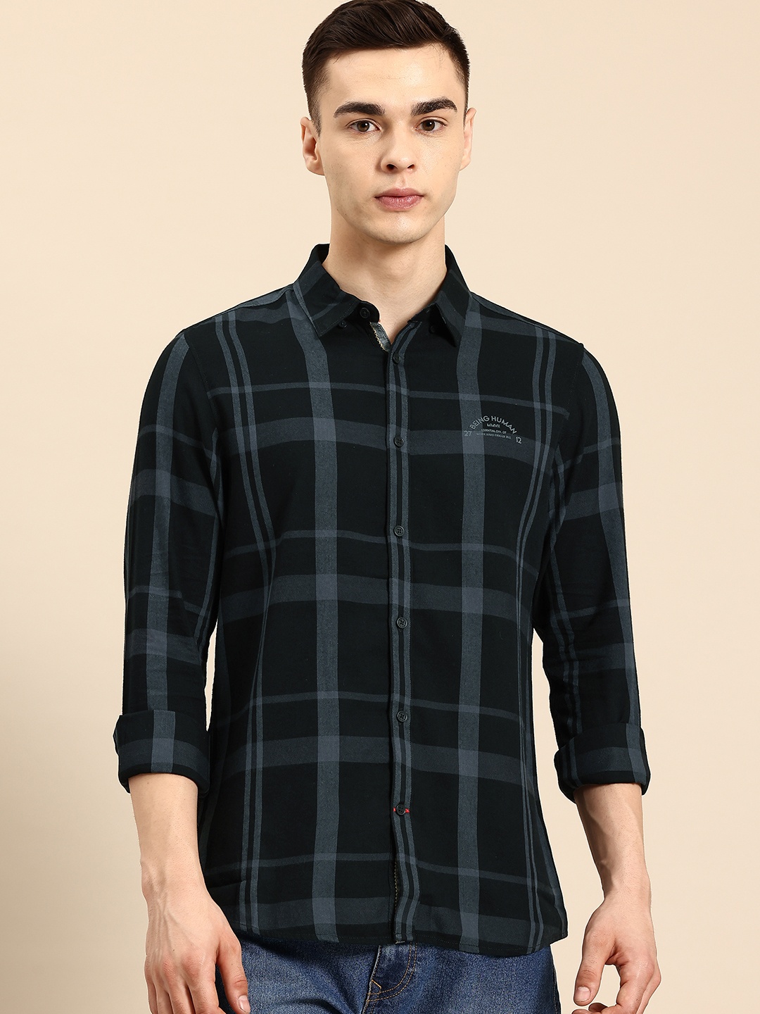 

Being Human Slim Fit Checked Casual Shirt, Black