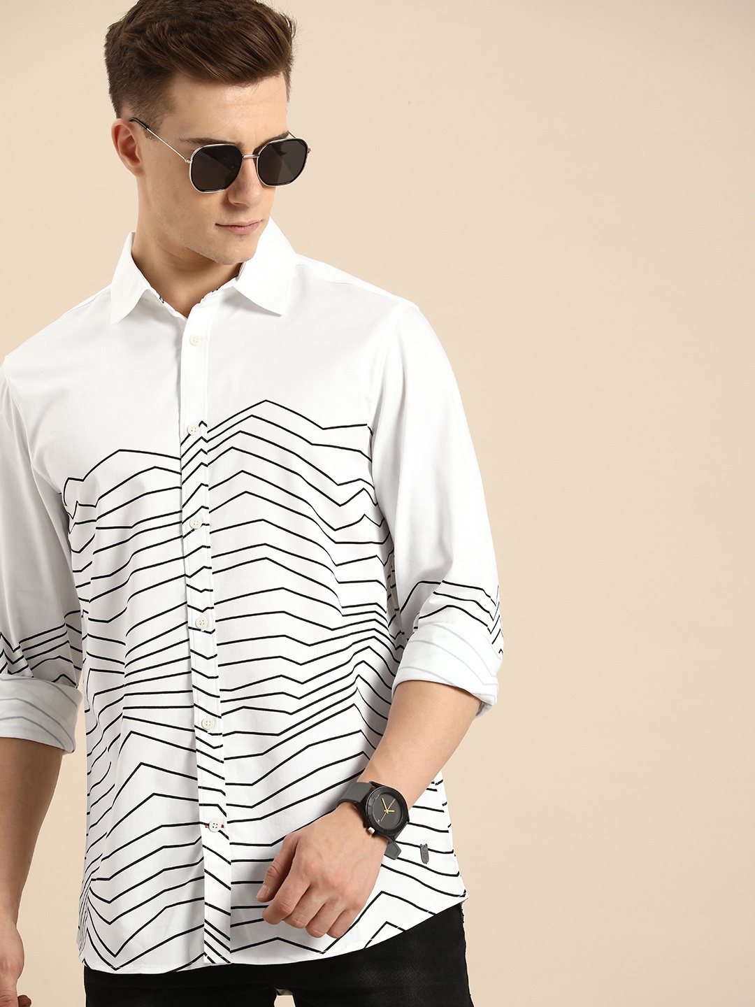 

Being Human Slim Fit Horizontal Striped Casual Shirt, White