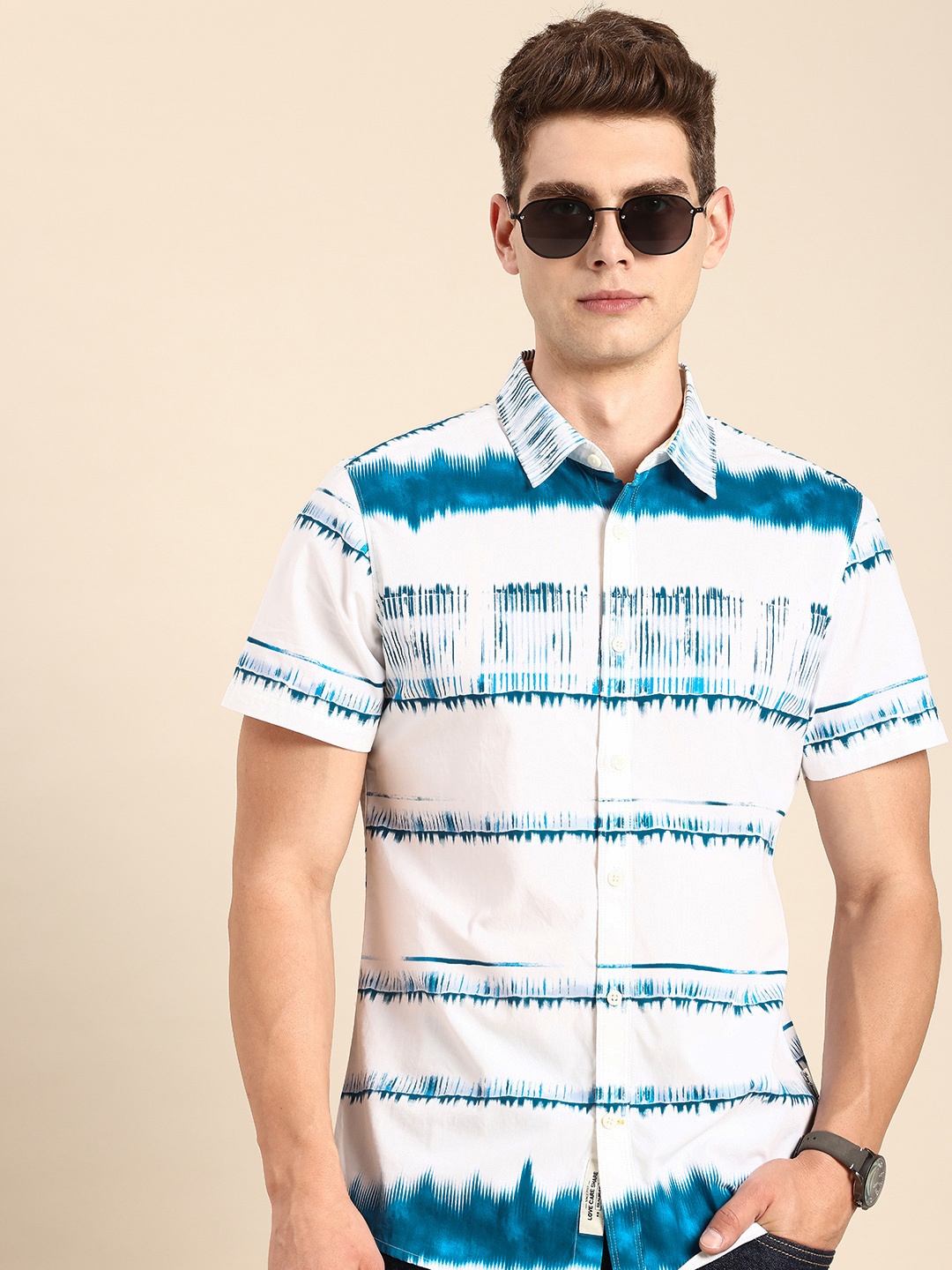 

Being Human Pure Cotton Slim Fit Opaque Printed Casual Shirt, White
