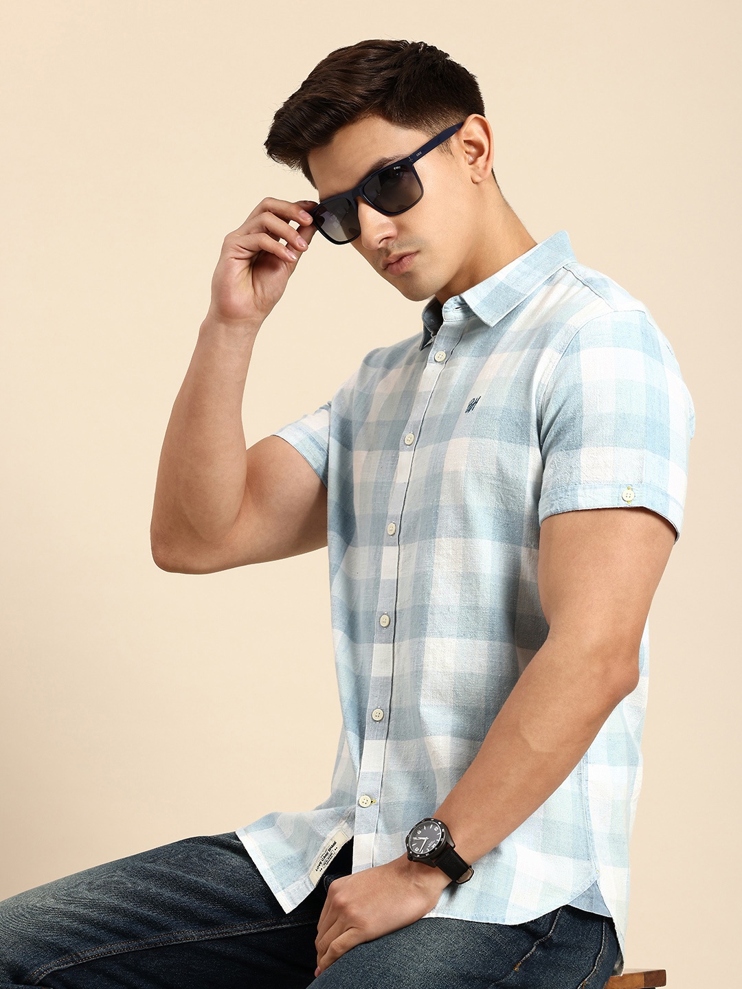 

Being Human Pure Cotton Slim Fit Buffalo Checked Casual Shirt, Blue