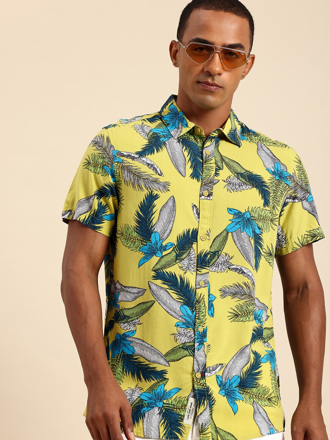 

Being Human Slim Fit Tropical Printed Casual Shirt, Yellow