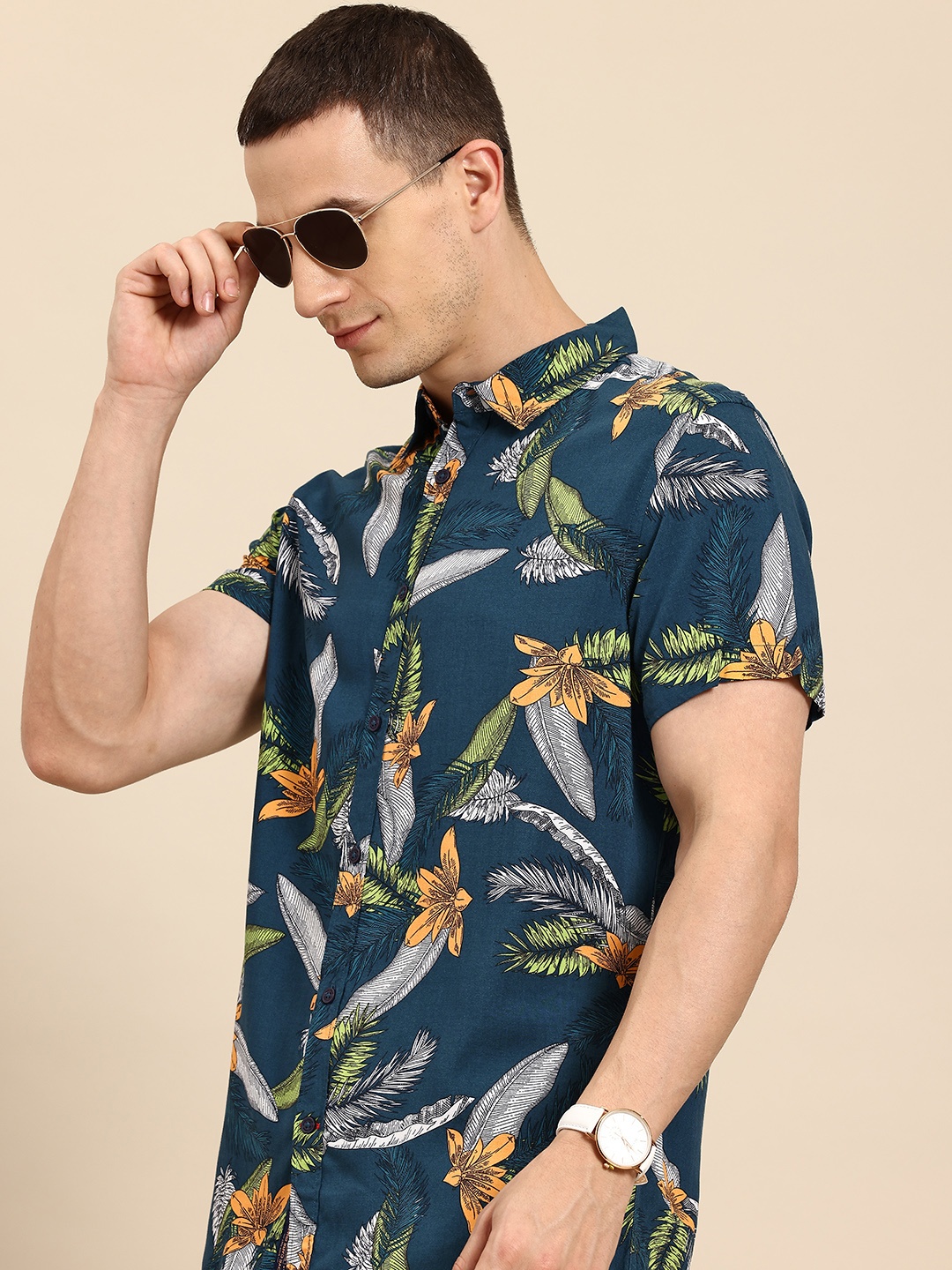 

Being Human Slim Fit Floral Printed Casual Shirt, Teal