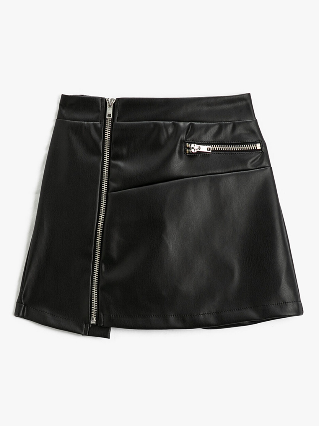 

Koton Girls Faux Leather Asymmetric Cut Mini Skirts, Black