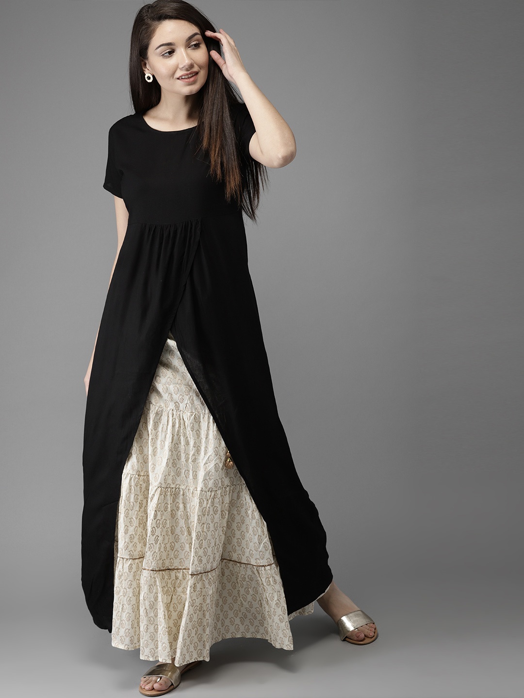 

HERE&NOW Women Black Solid Maxi Top